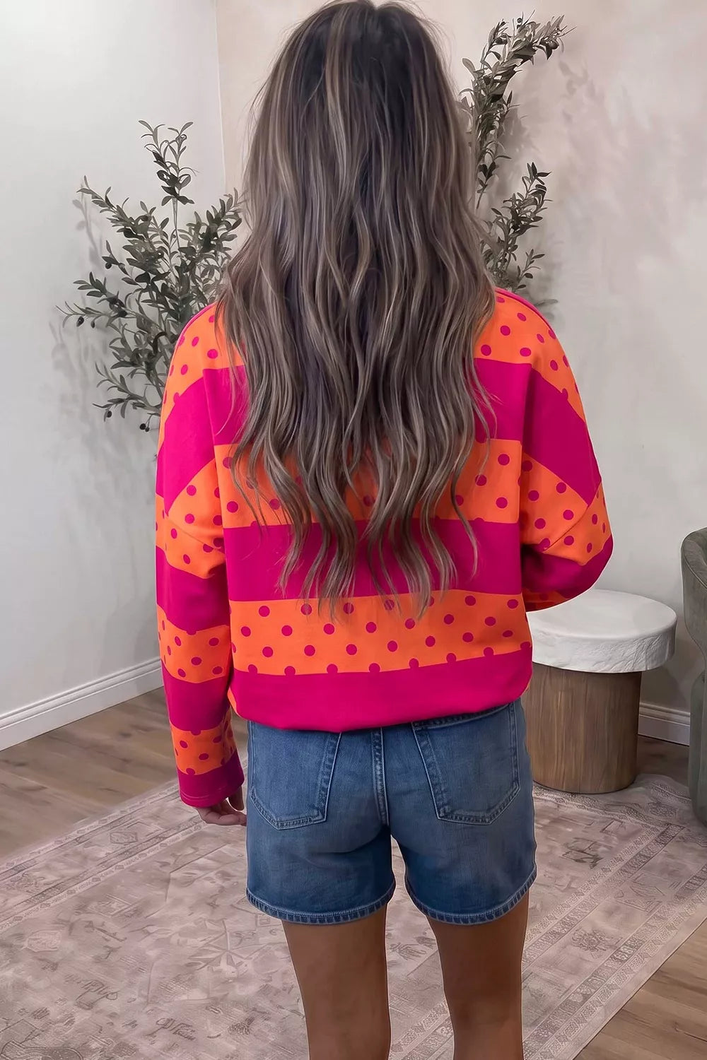 Lottie Polka Dot Quarter-Zip Sweatshirt – Hot Pink in Hot Pink, product image 2