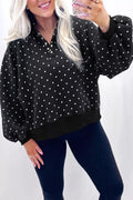 Camille Polka Dot Snap-Button Sweatshirt – Black in Black styled on model