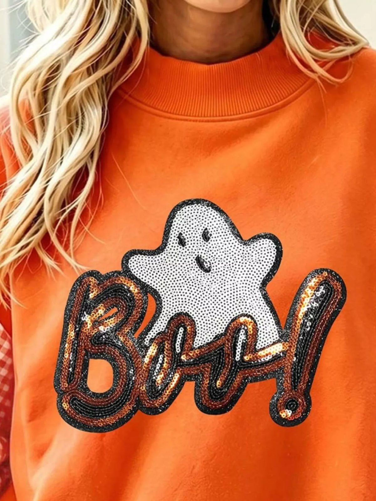 Boo Crew Sequin Ghost Sweatshirt – Orange in Orange, product image 3