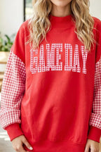 Game Day Plaid-Sleeve Sweatshirt – Red in Red, product image 3