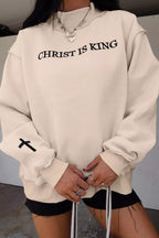 Christ Is King Embroidered Sweatshirt – Beige in Beige, product image 2