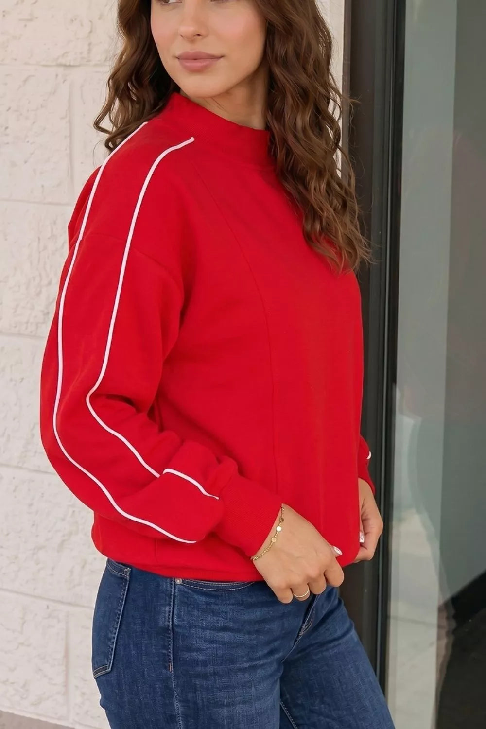 Reese Stand-Collar Sweatshirt – Red in Red, product image 4