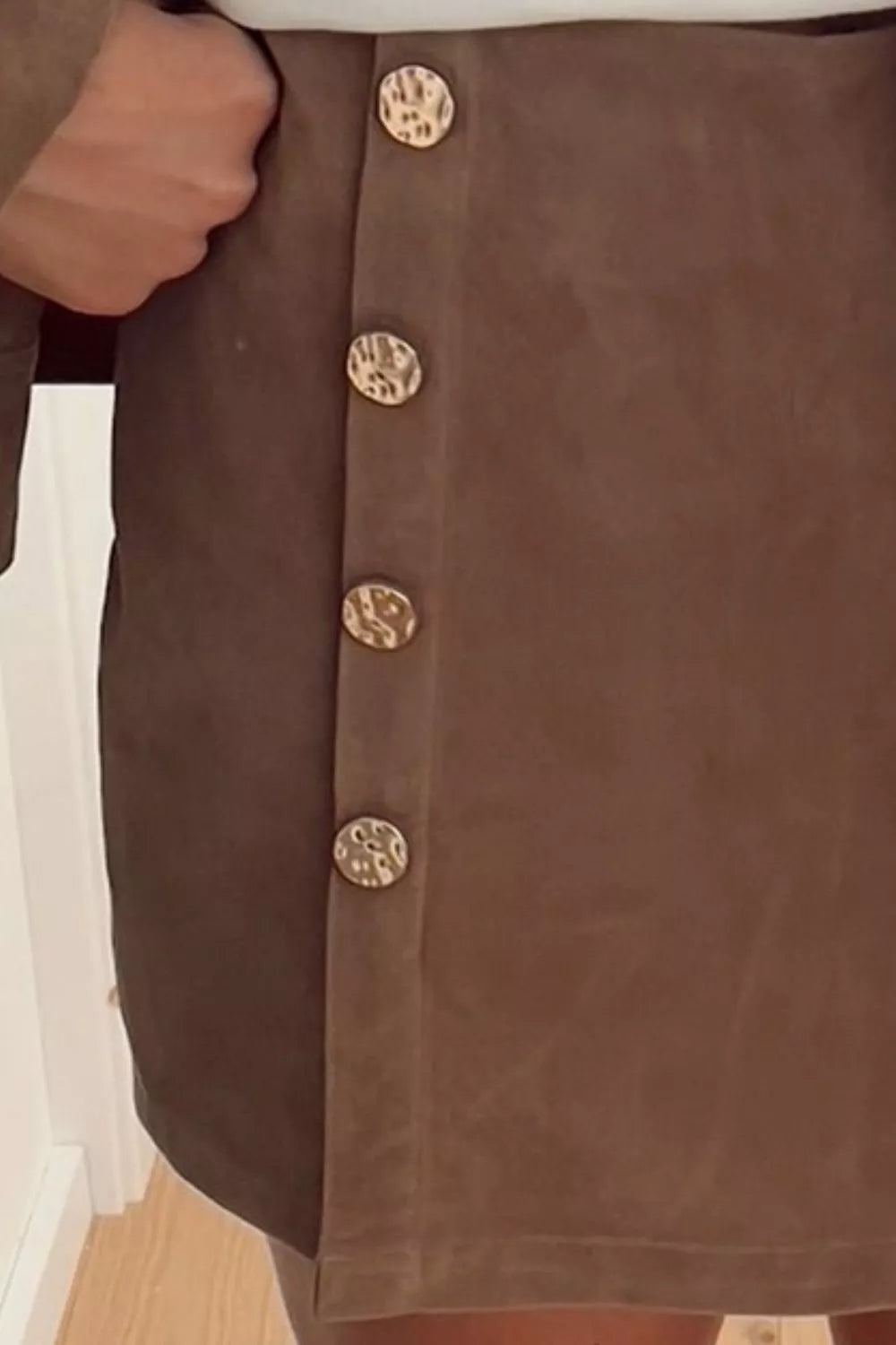 Blair Button-Front Mini Skort – Brown in Brown, product image 2
