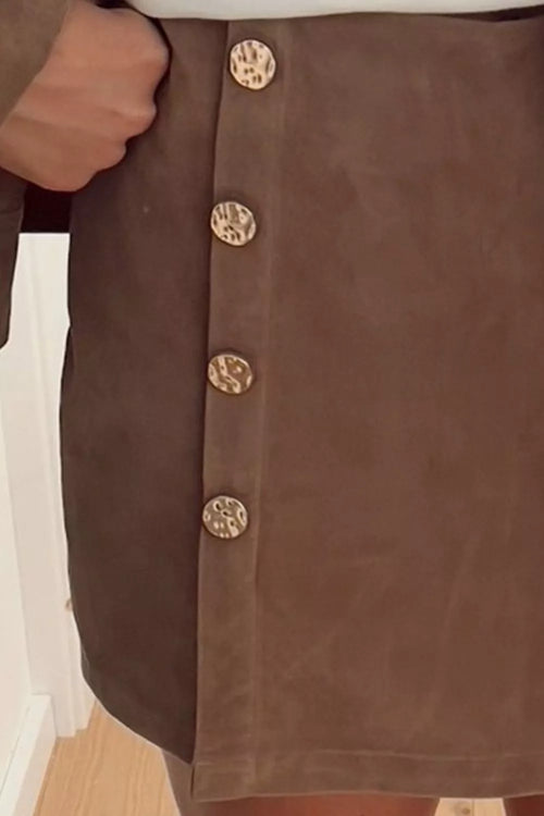 Blair Button-Front Mini Skort – Brown in Brown, product image 2