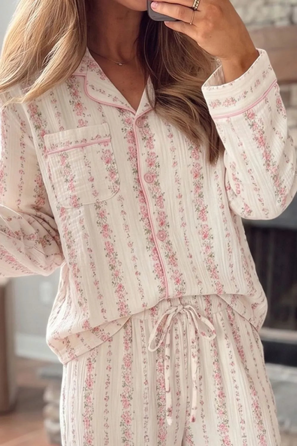 Sunday Morning Floral Pajama Set – Blush Pink in Blush Pink, product image 3