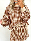 Oakley Plaid Lounge Set – Khaki in Khaki styled on model