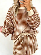Oakley Plaid Lounge Set – Khaki in Khaki styled on model