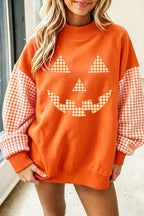 Pumpkin Patch Plaid-Sleeve Sweatshirt – Orange in Orange, product image 2