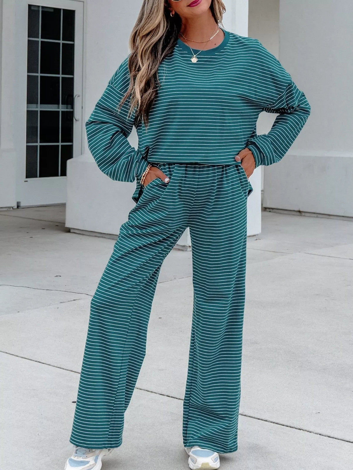 Haven Striped Pants Lounge Set – Air Force Blue in Air Force Blue, product image 3