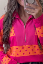 Lottie Polka Dot Quarter-Zip Sweatshirt – Hot Pink in Hot Pink, product image 3