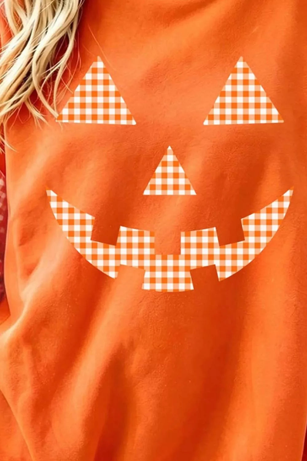 Pumpkin Patch Plaid-Sleeve Sweatshirt – Orange in Orange, product image 3