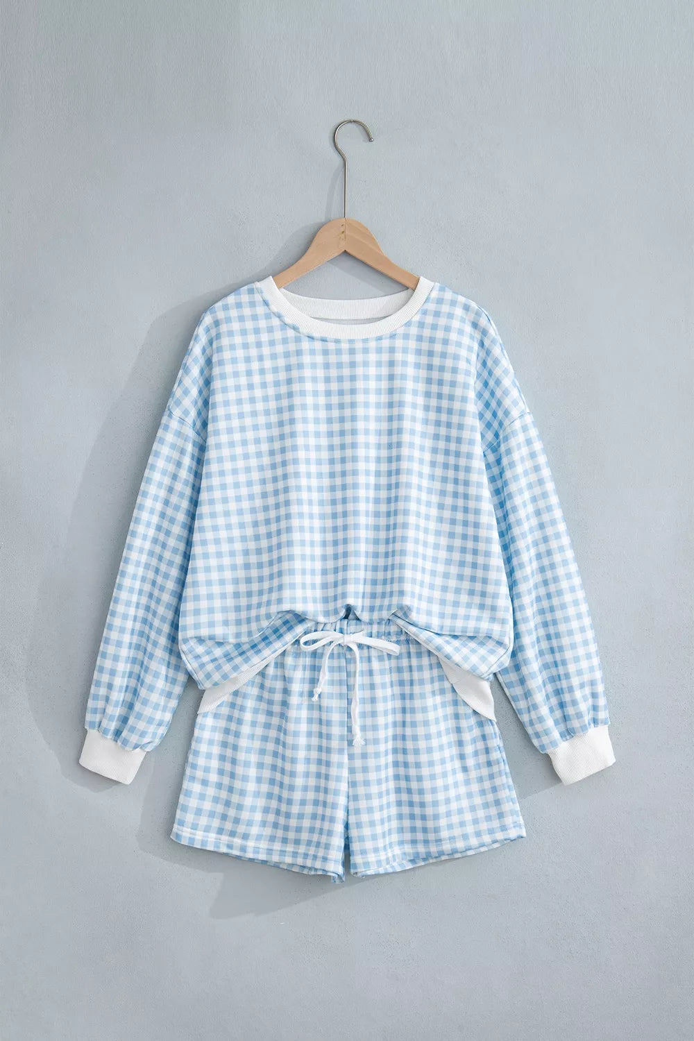 Hattie Gingham Sweatshirt & Shorts Set – Light Blue in Light Blue, product image 4