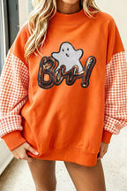 Boo Crew Sequin Ghost Sweatshirt – Orange in Orange styled on model