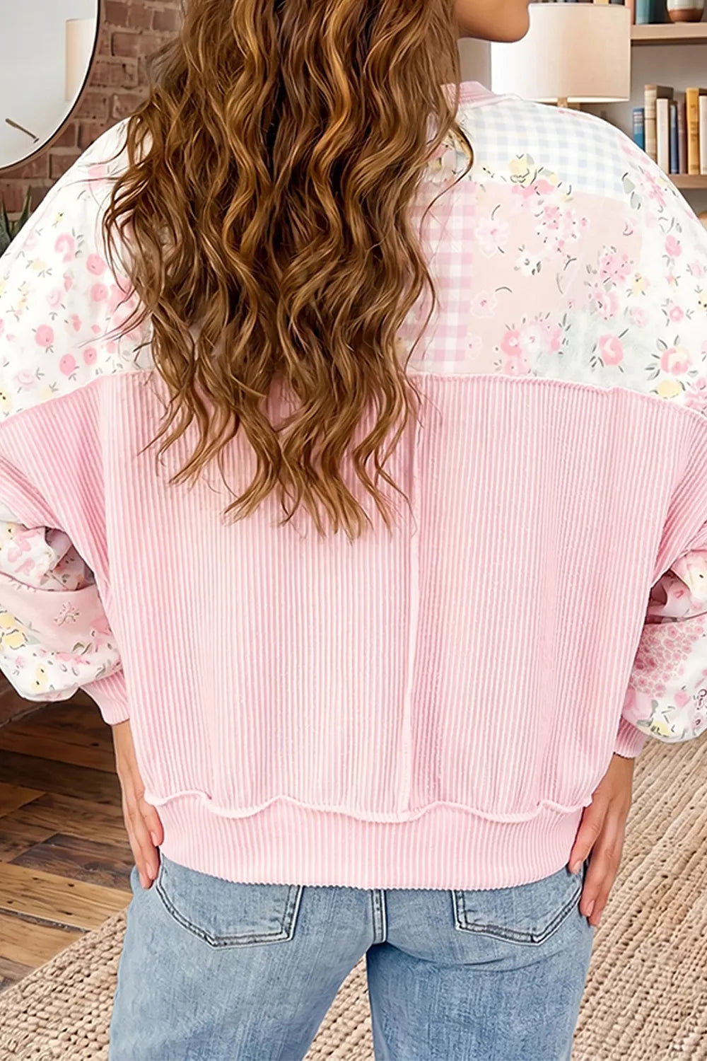 Pray Boldly Floral Patchwork Sweatshirt – Dusty Pink in Dusty Pink, product image 2