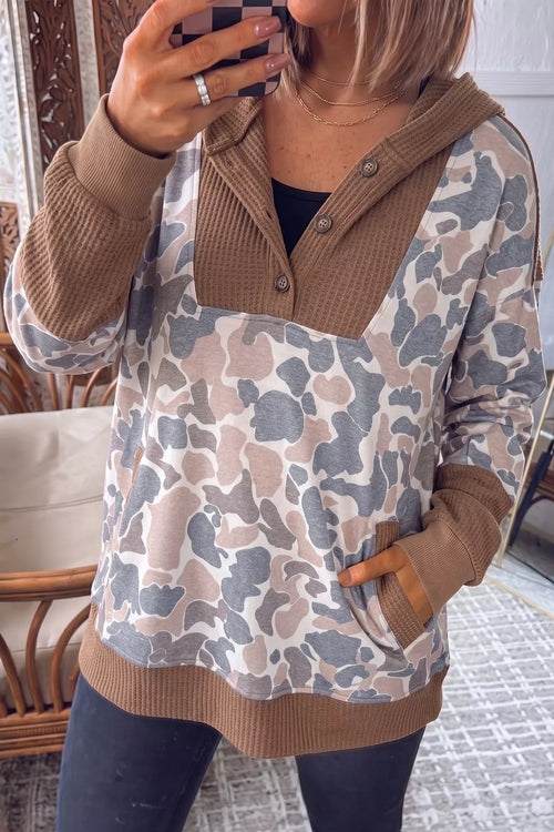 Aspen Camo Waffle Half-Zip Hoodie – Mocha in Mocha, product image 2