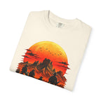 Western Sunset Riders artwork close-up on Ivory Comfort Colors tee