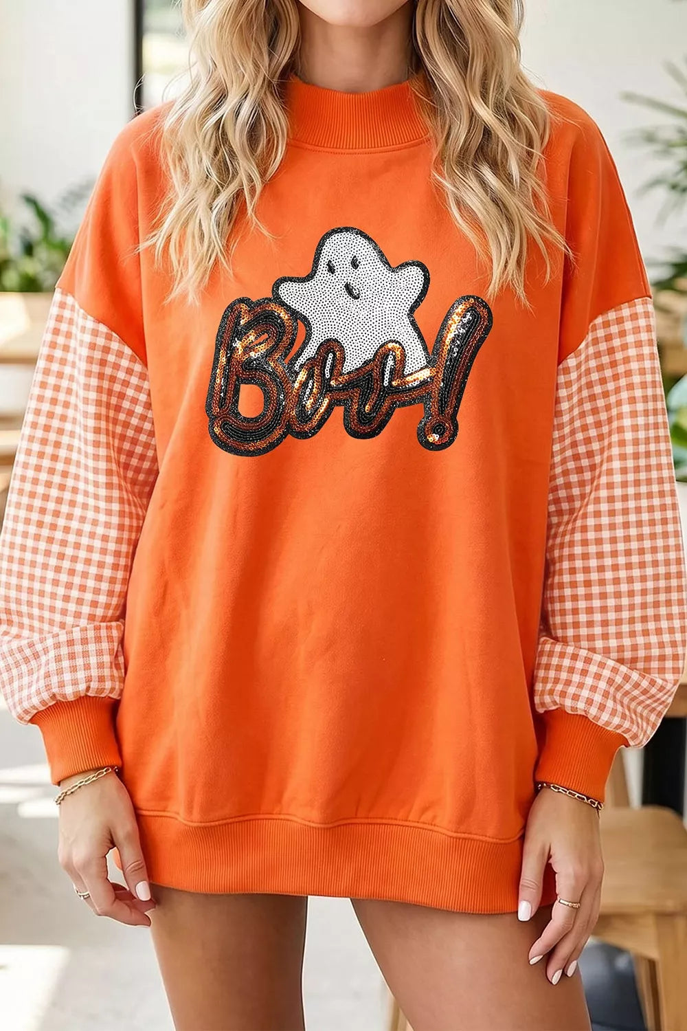 Boo Crew Sequin Ghost Sweatshirt – Orange in Orange, product image 2