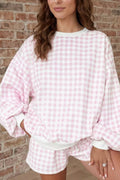 Poppy Oversized Gingham Lounge Set – Blush Pink in Blush Pink styled on model
