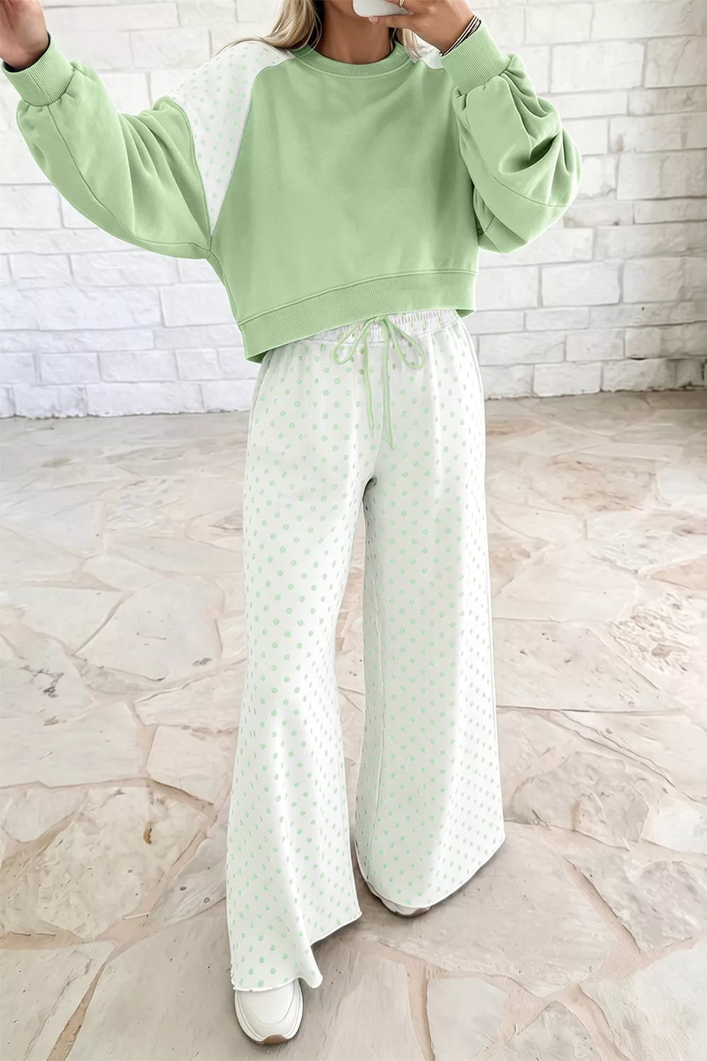 Sage Polka Dot Colorblock Pants Set – Gum Leaf in Gum Leaf, product image 2