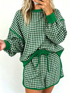 Ivy Gingham Tie-Hem Lounge Set – Moss in Moss styled on model