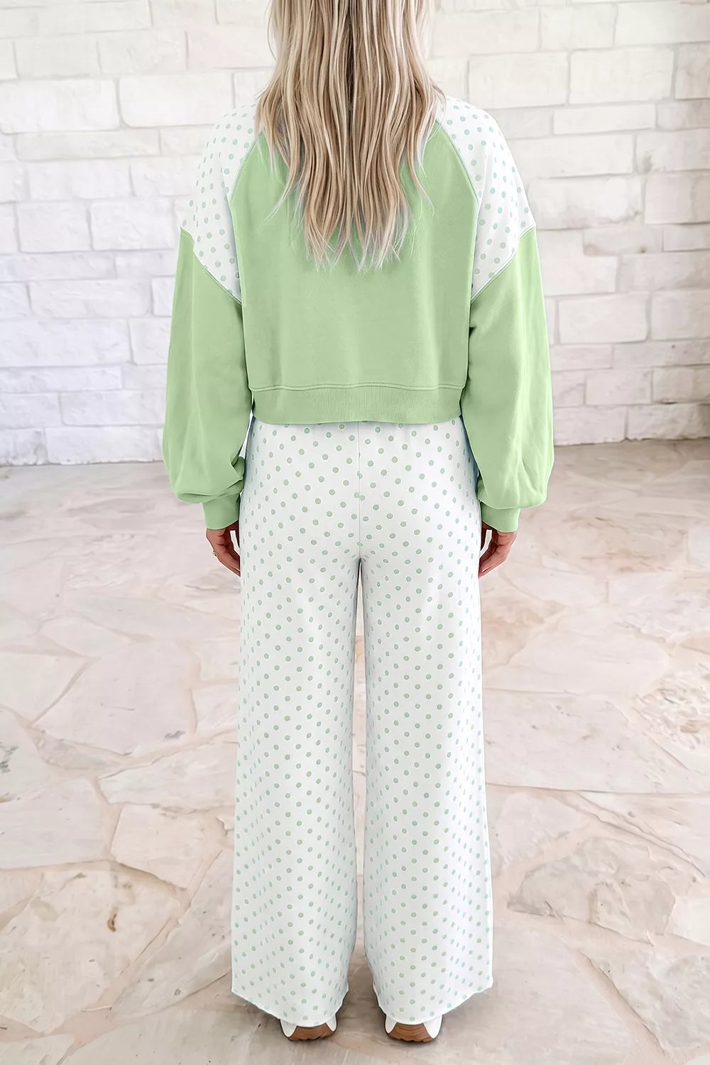 Sage Polka Dot Colorblock Pants Set – Gum Leaf in Gum Leaf, product image 3