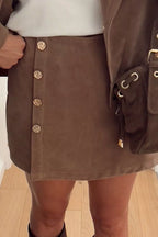 Blair Button-Front Mini Skort – Brown in Brown, product image 3