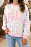 Pray Boldly Floral Patchwork Sweatshirt – Dusty Pink in Dusty Pink styled on model