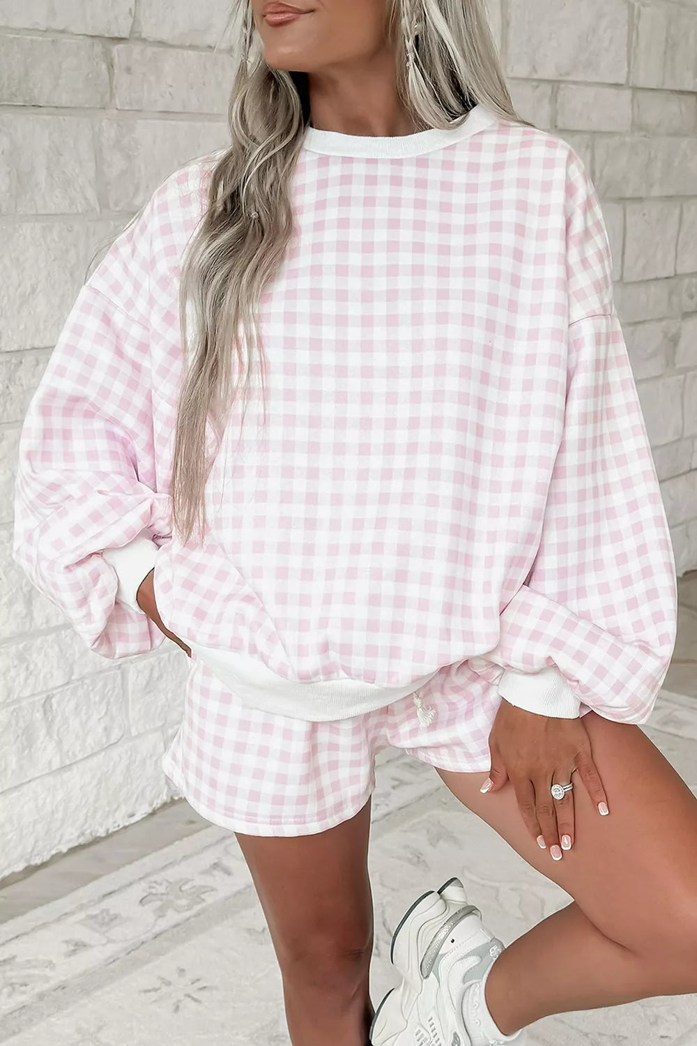 Poppy Oversized Gingham Lounge Set – Blush Pink in Blush Pink, product image 3