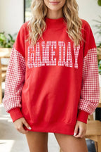 Game Day Plaid-Sleeve Sweatshirt – Red in Red styled on model