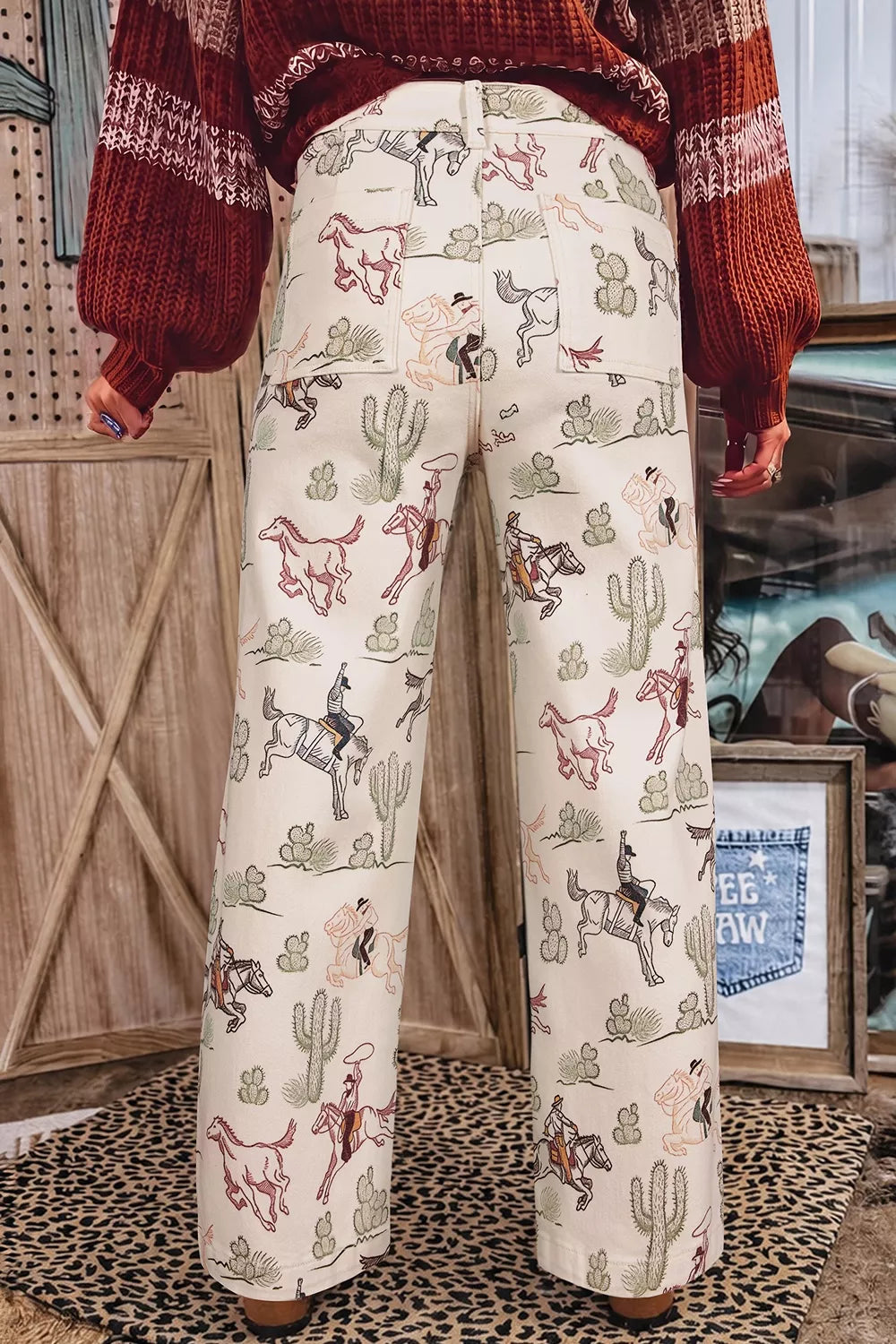 Wildflower Western Straight-Leg Jeans – Beige in Beige, product image 2