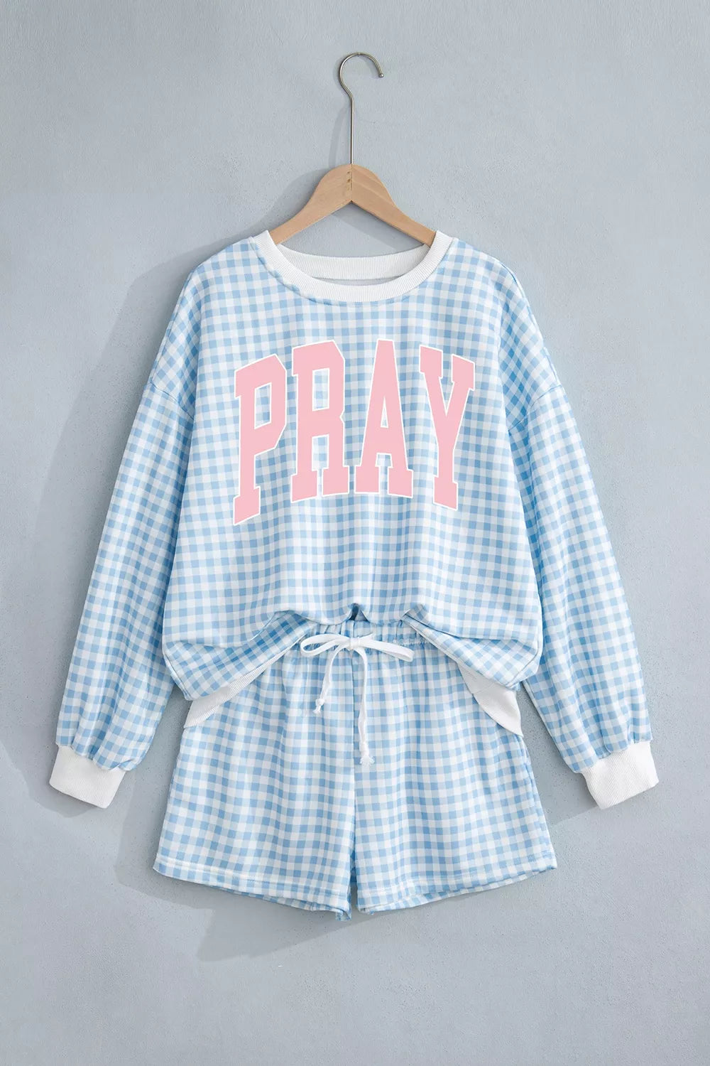 Pray Boldly Gingham Lounge Set – Light Blue in Light Blue, product image 5