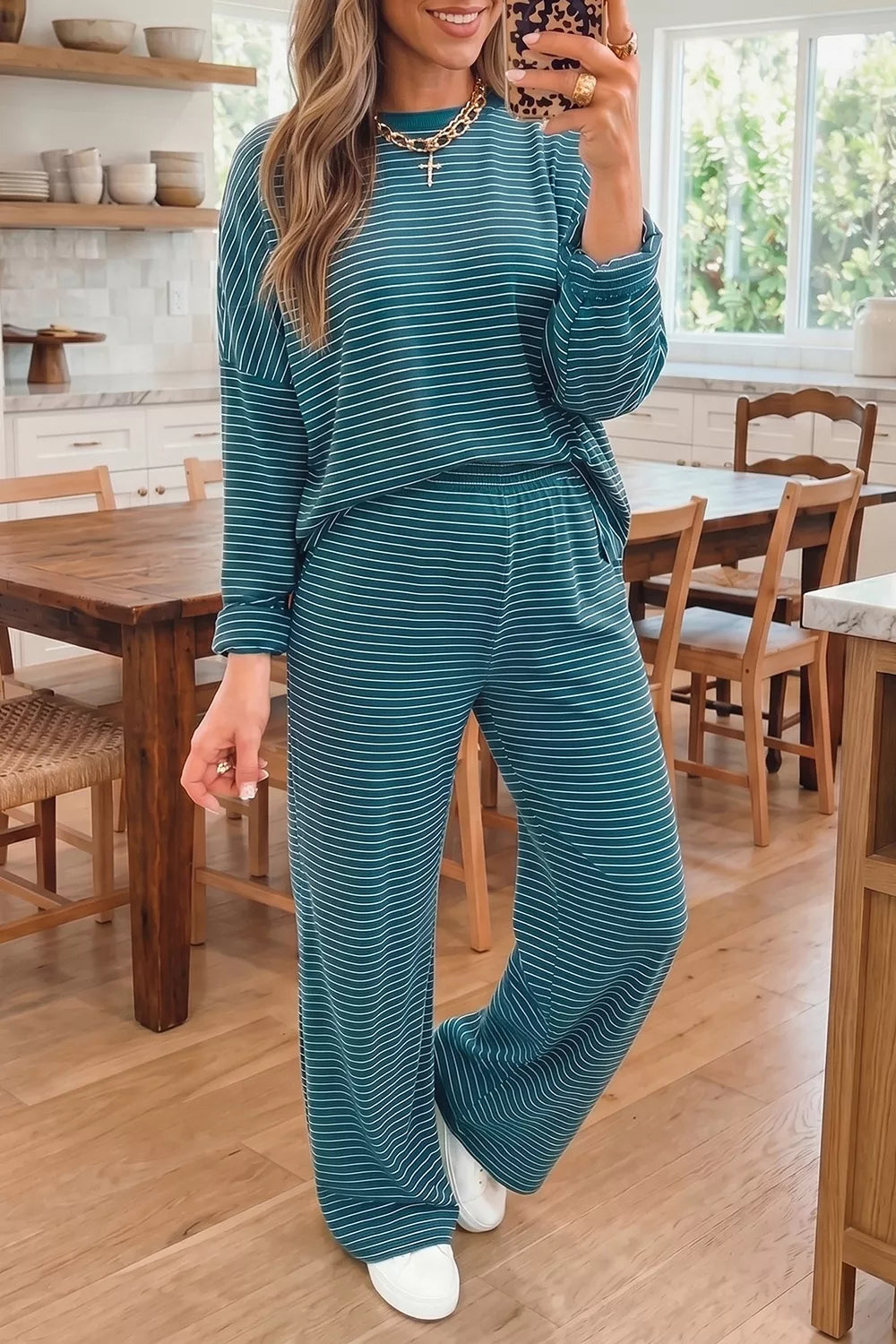 Haven Striped Pants Lounge Set – Air Force Blue in Air Force Blue, product image 4