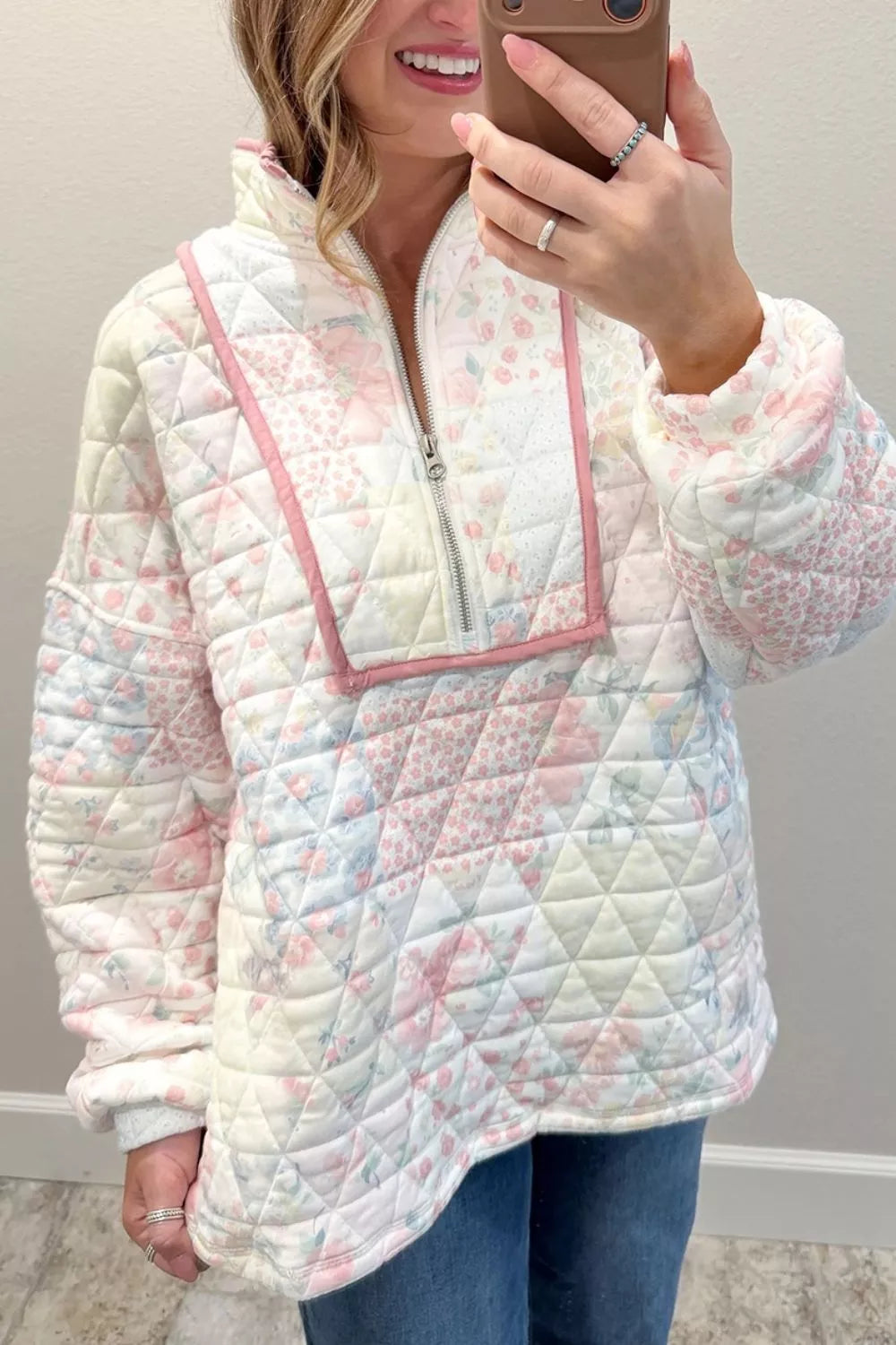 Rosalie Quilted Floral Pullover – Dusty Pink in Dusty Pink, product image 2