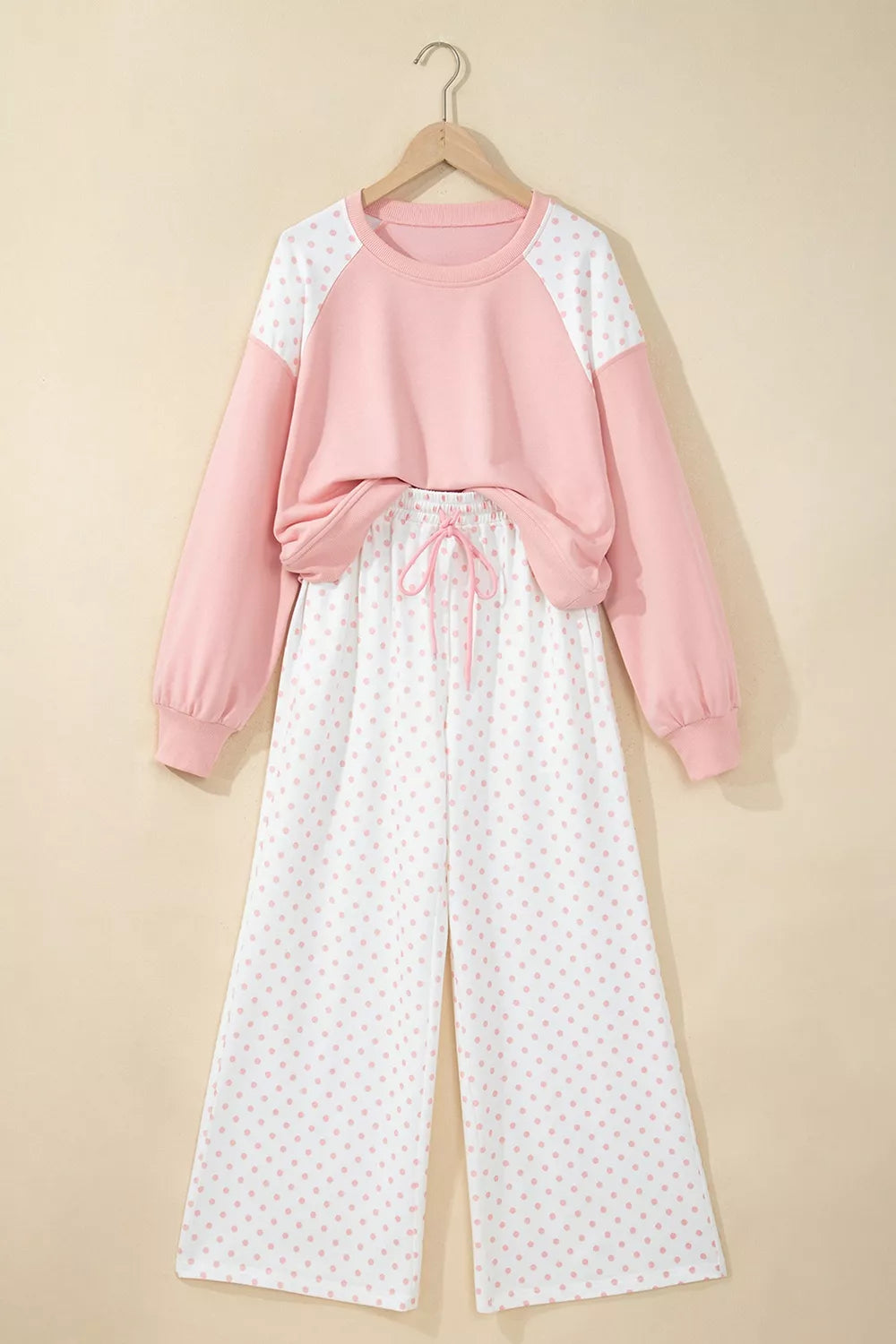 Millie Polka Dot Cropped Two-Piece Set in Pale Blush and Light Blue, product image 4
