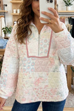Rosalie Quilted Floral Pullover – Dusty Pink in Dusty Pink styled on model