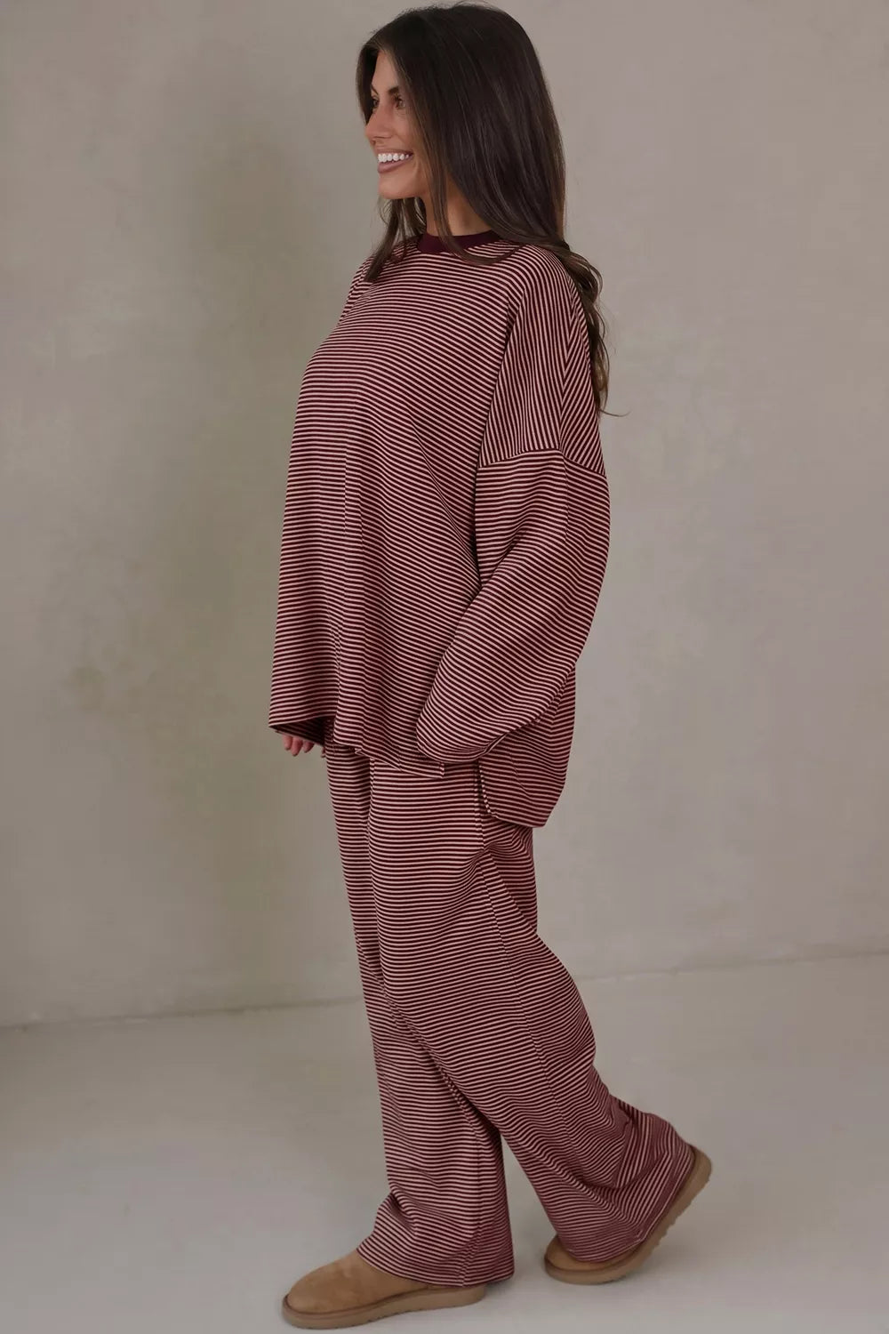 Mocha Muse Striped Wide-Leg Lounge Set – Brown in Brown, product image 3
