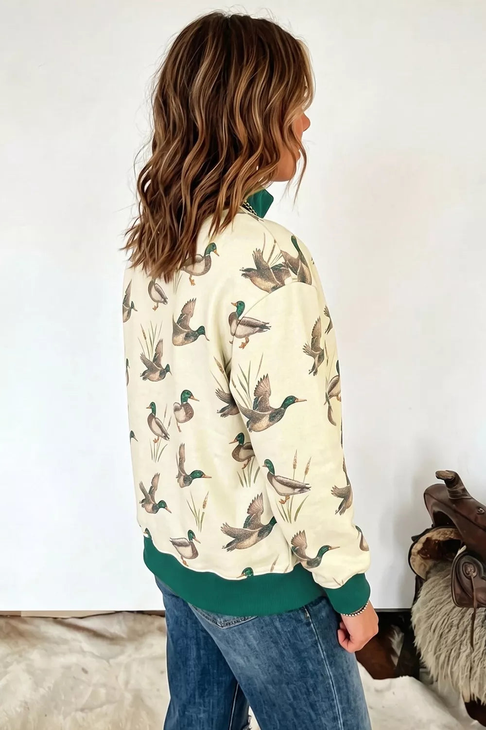 Duck Club Mock-Neck Sweatshirt – Beige in Beige, product image 2