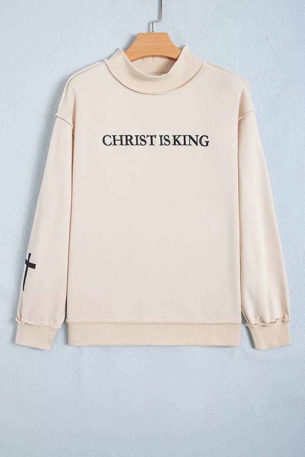 Christ Is King Embroidered Sweatshirt – Beige in Beige, product image 3