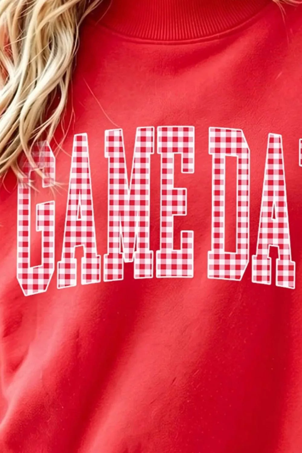 Game Day Plaid-Sleeve Sweatshirt – Red in Red, product image 2